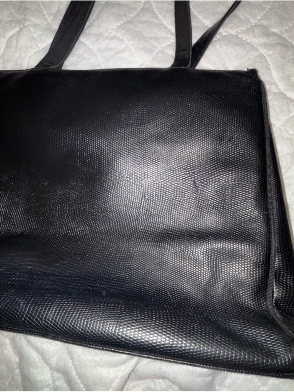 Salvatore Ferragamo Black Lizard-Embossed Tote Shoulder Bag - Imperfect👀 - Picture 6 of 16